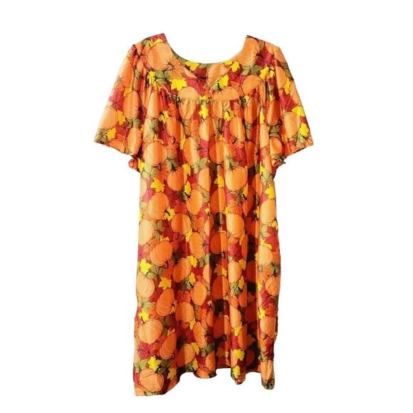 Vintage Anthony Richards Sz 3X Pumpkin Fall Leaves Mumu Patio House Dress NWOT - Picture 1 of 7
